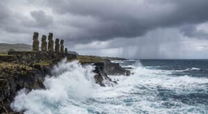 Moáis Rapa Nui marejadas erosión costera