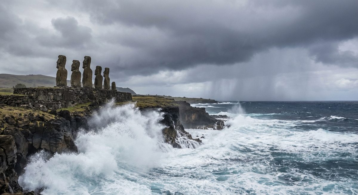 Moáis Rapa Nui marejadas erosión costera
