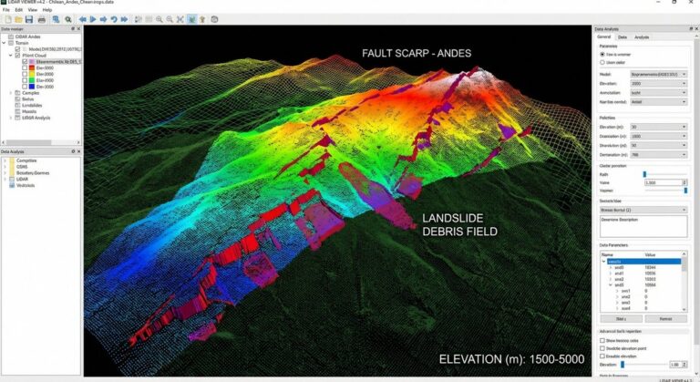 Visualización LiDAR terreno fallas geológicas