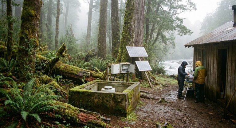 Estación sismológica bosque Patagonia Liquiñe-Ofqui
